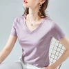 Verano 2022 nuevo 80s algodón largo mercerizado camiseta mujer suelto simple casual cuello redondo cuello V algodón manga corta Item Picture